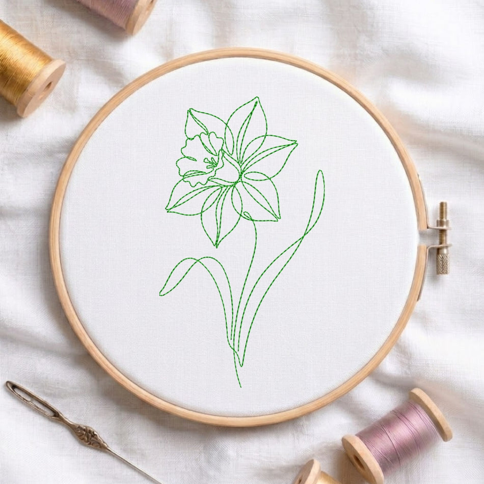 Daffodil Flower Line Art Machine Embroidery Design ED-344
