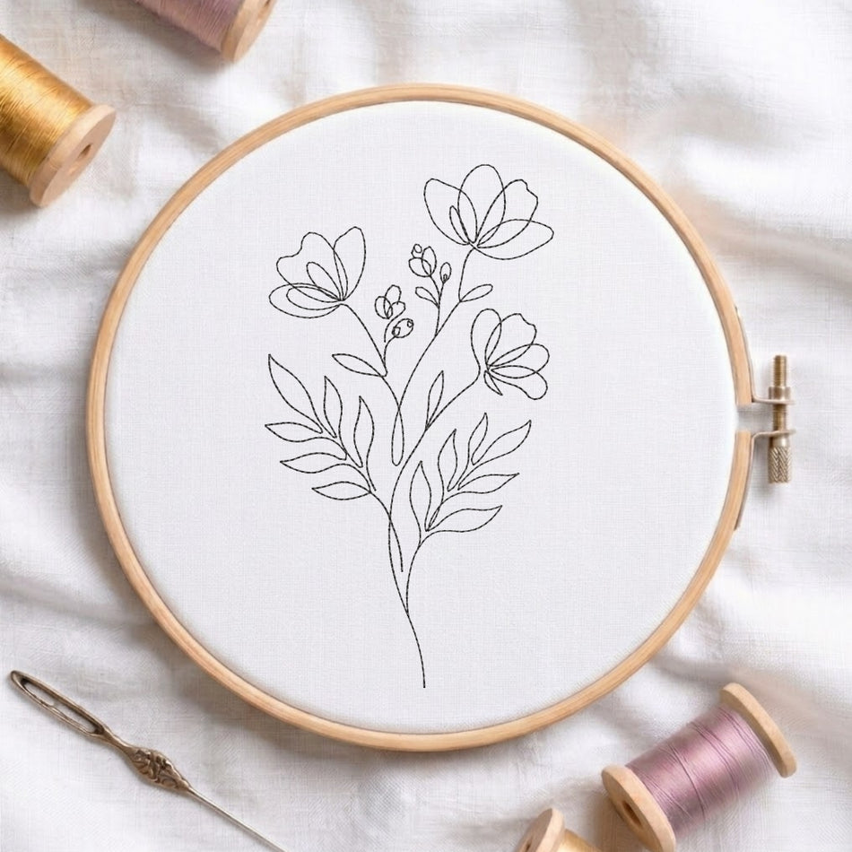 Wildflower Bouquet Line Art Machine Embroidery Design ED-365