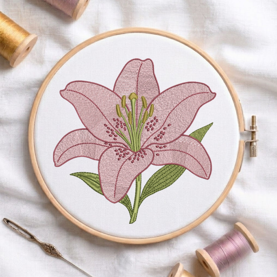 Elegant Pink Lily Botanical Machine Embroidery Design ED 177