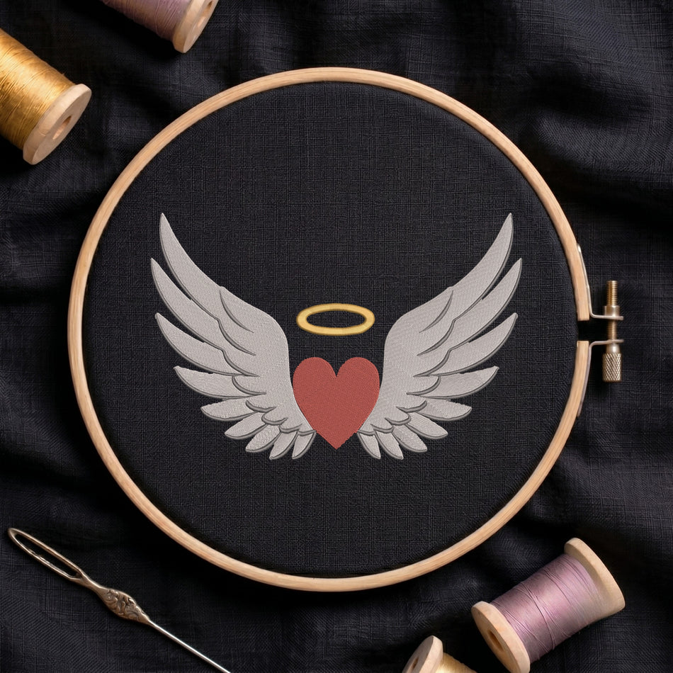 Angel Wings with Heart and Halo Machine Embroidery Design ED 492.11