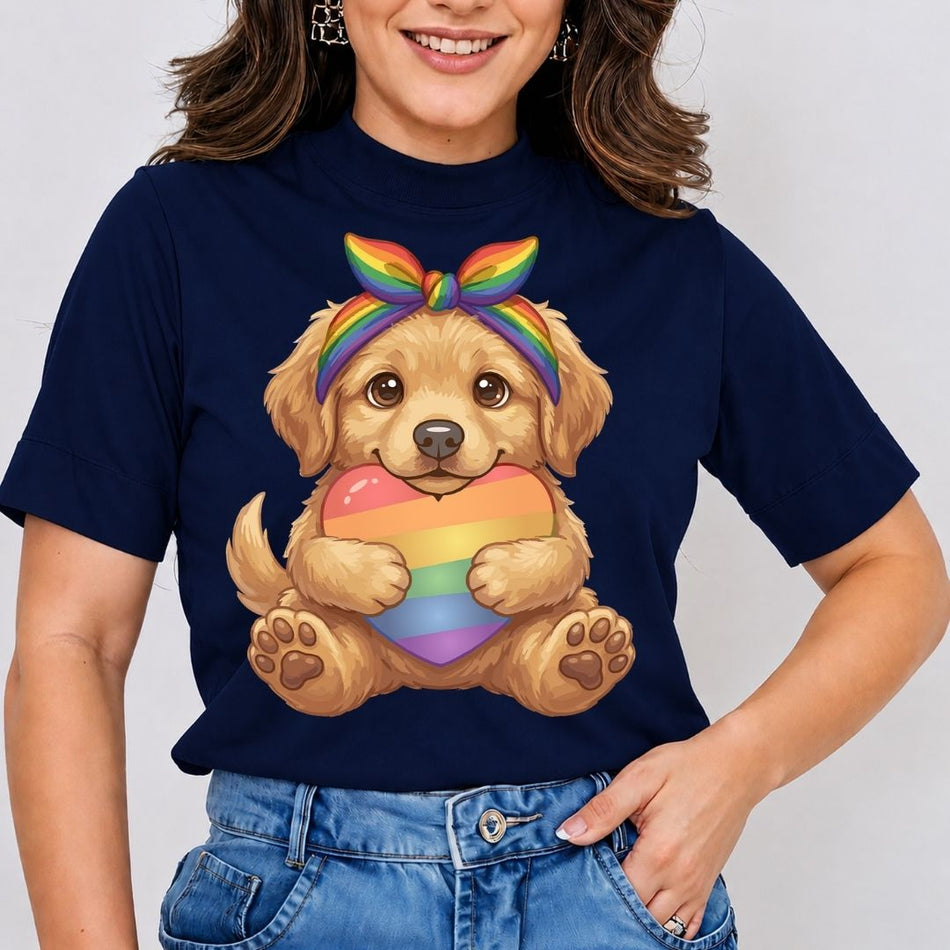 Rainbow Pride Puppy PNG - Cute Golden Retriever Shirt Design A 1663