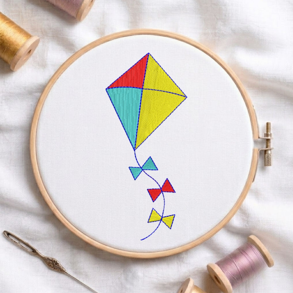 Playful Colorful Kite Machine Embroidery Design ED 210