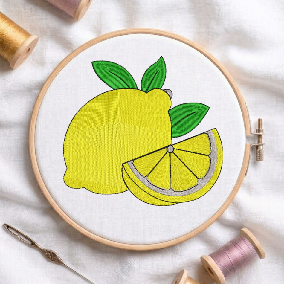 Fresh Lemon and Slice Botanical Machine Embroidery Design ED 213