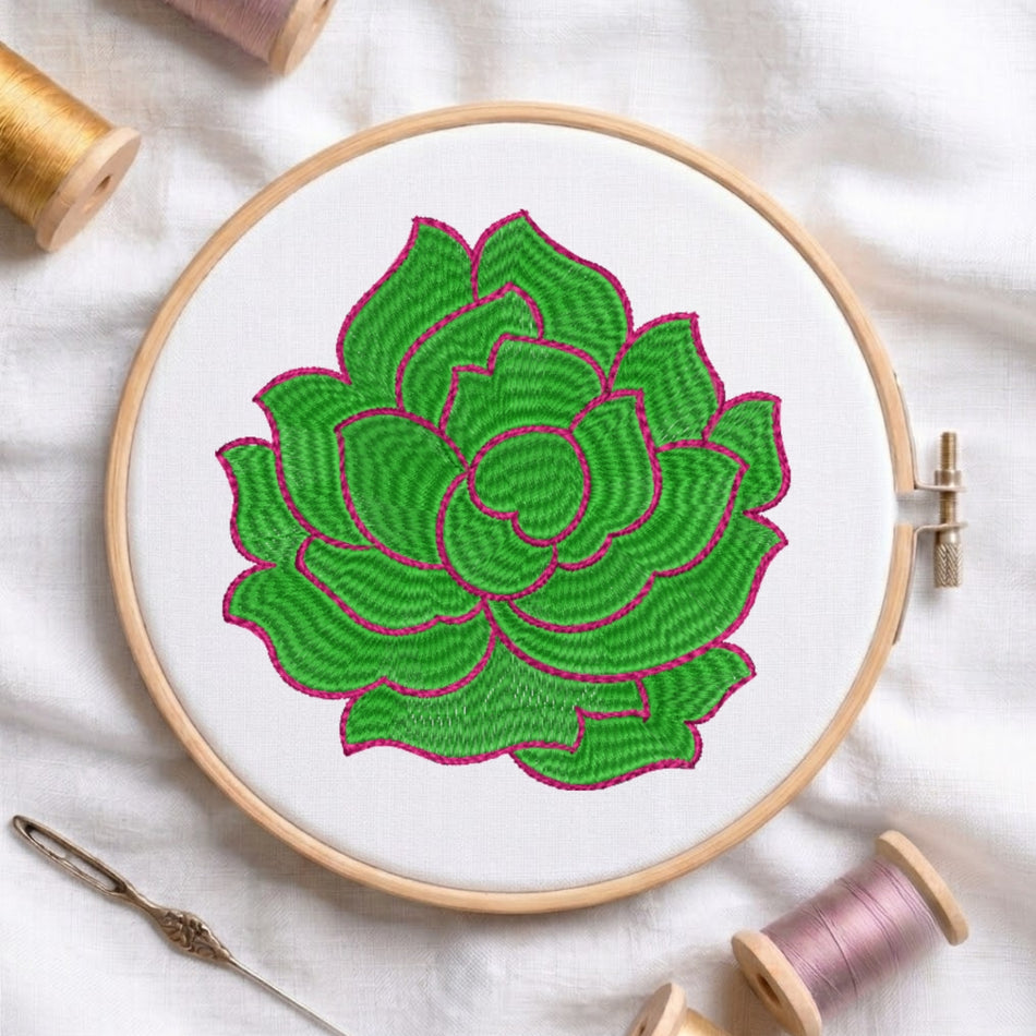 Bold Green Succulent Floral Machine Embroidery Design ED 171