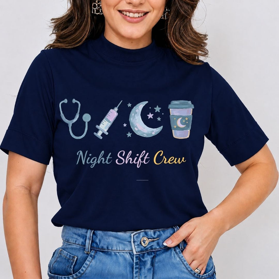 Night Shift Crew SVG PNG, Cute Nurse Graveyard Shift Clipart, Moon and Stethoscope Medical Sublimation Graphic File
