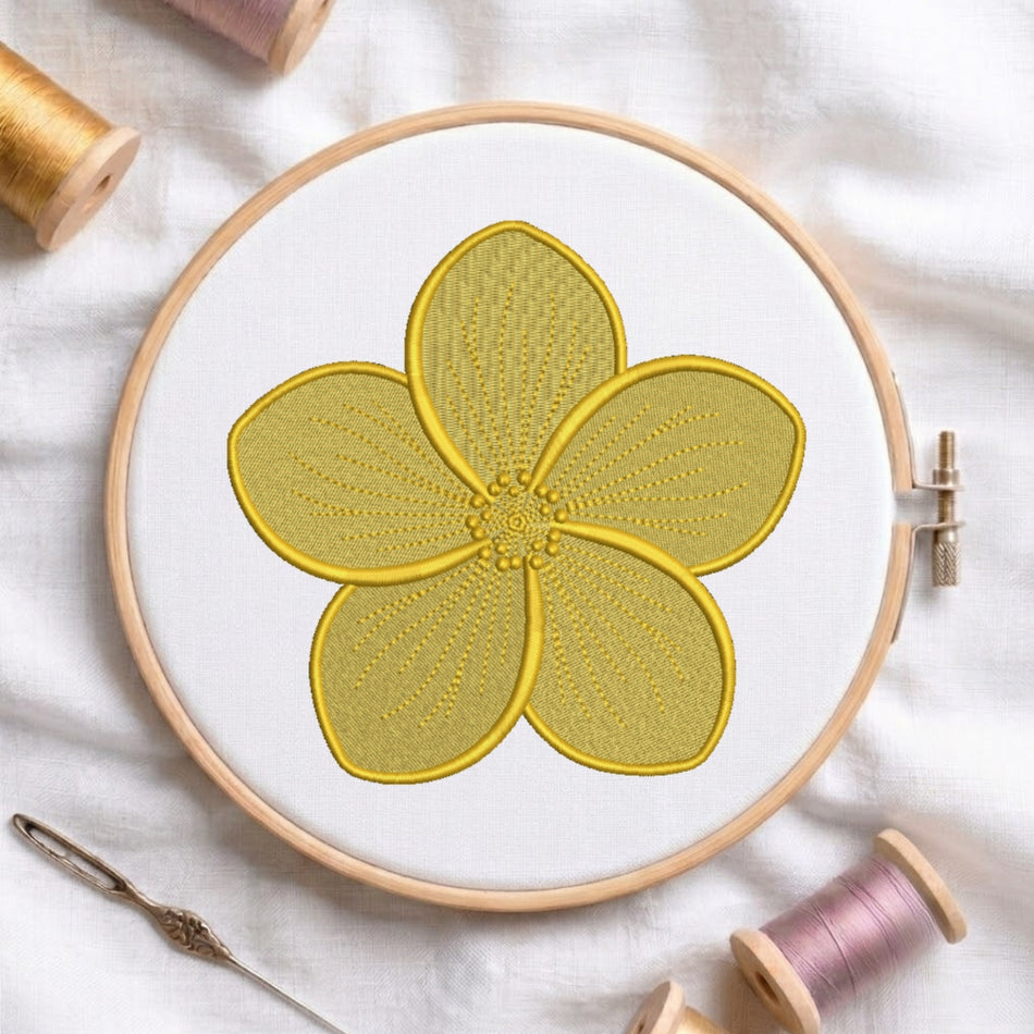 Elegant Golden Yellow Plumeria Flower Machine Embroidery Design - ED 313