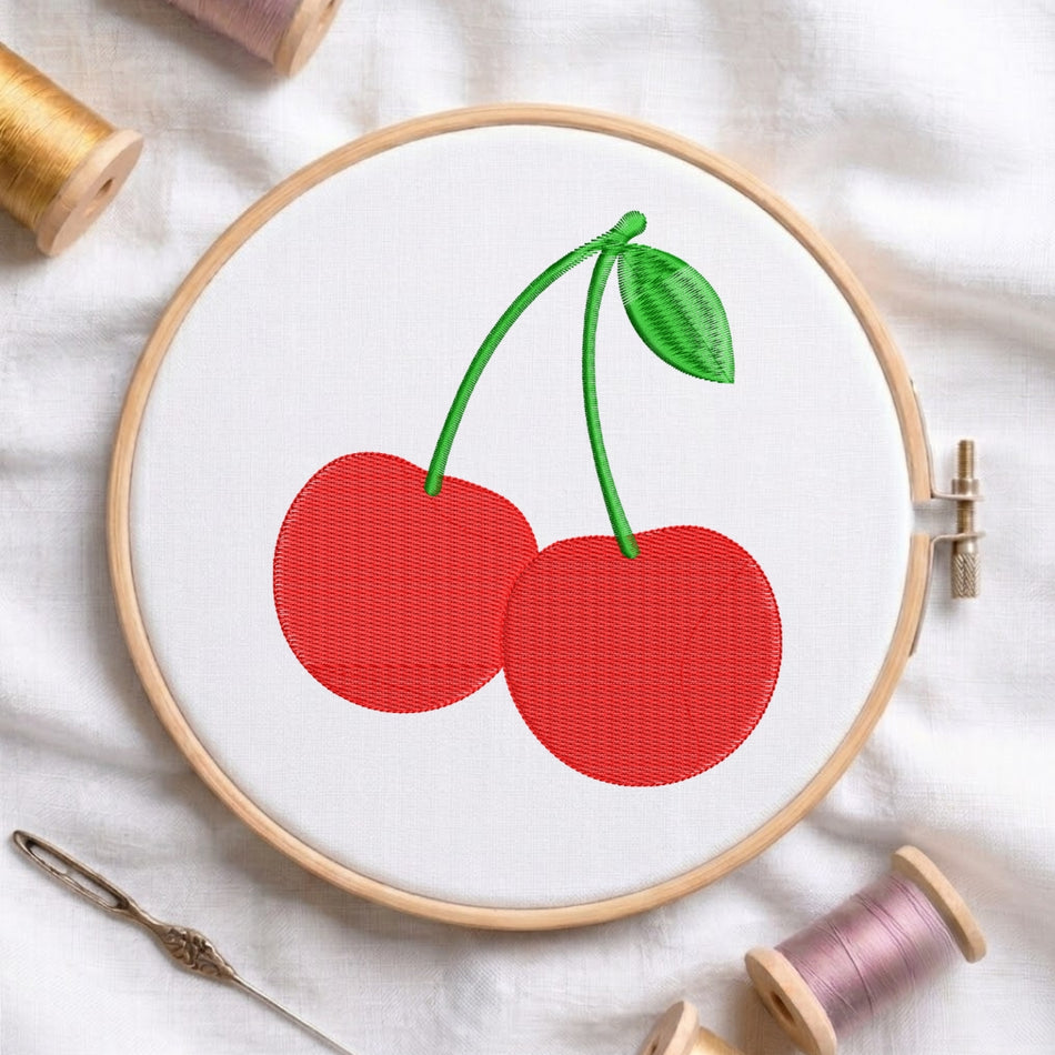 Classic Red Cherry Pair Machine Embroidery Design ED 270
