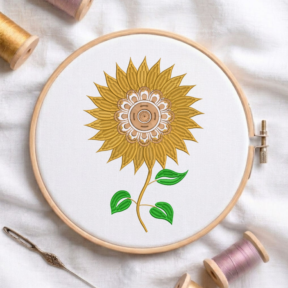 Sunflower Mandala Embroidery Design, Boho Floral Machine Embroidery File, Summer Bloom Hoop Pattern, Instant Download PES DST