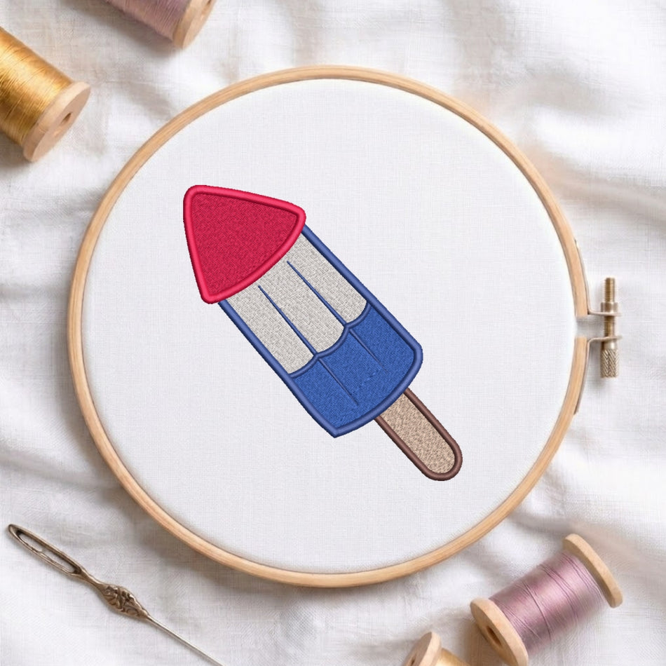 Patriotic Rocket Popsicle Machine Embroidery Design - ED 308
