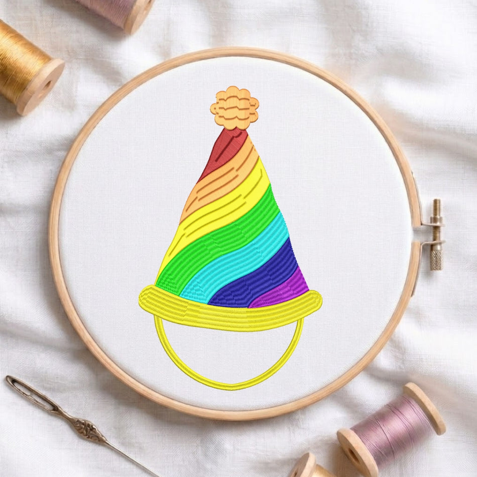 Rainbow Party Hat Machine Embroidery Design, Birthday Hat Embroidery File, Colorful Celebration Digital Download, PES DST JEF Single File, 7 Sizes