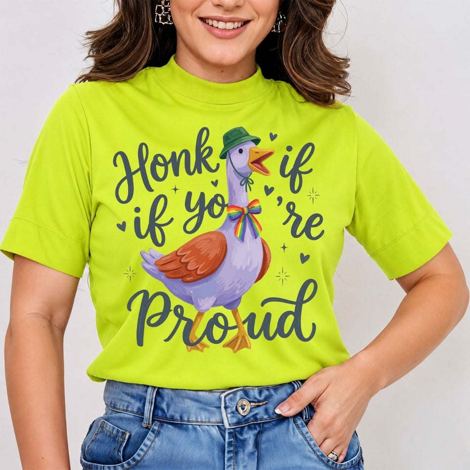 Honk If You're Proud Goose PNG | Lime Green Pride Tee Sublimation Design