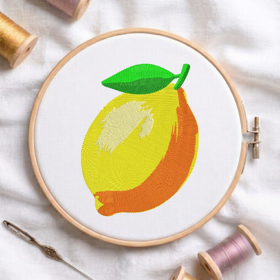 Fresh Zesty Lemon with Leaf Machine Embroidery Design ED 245
