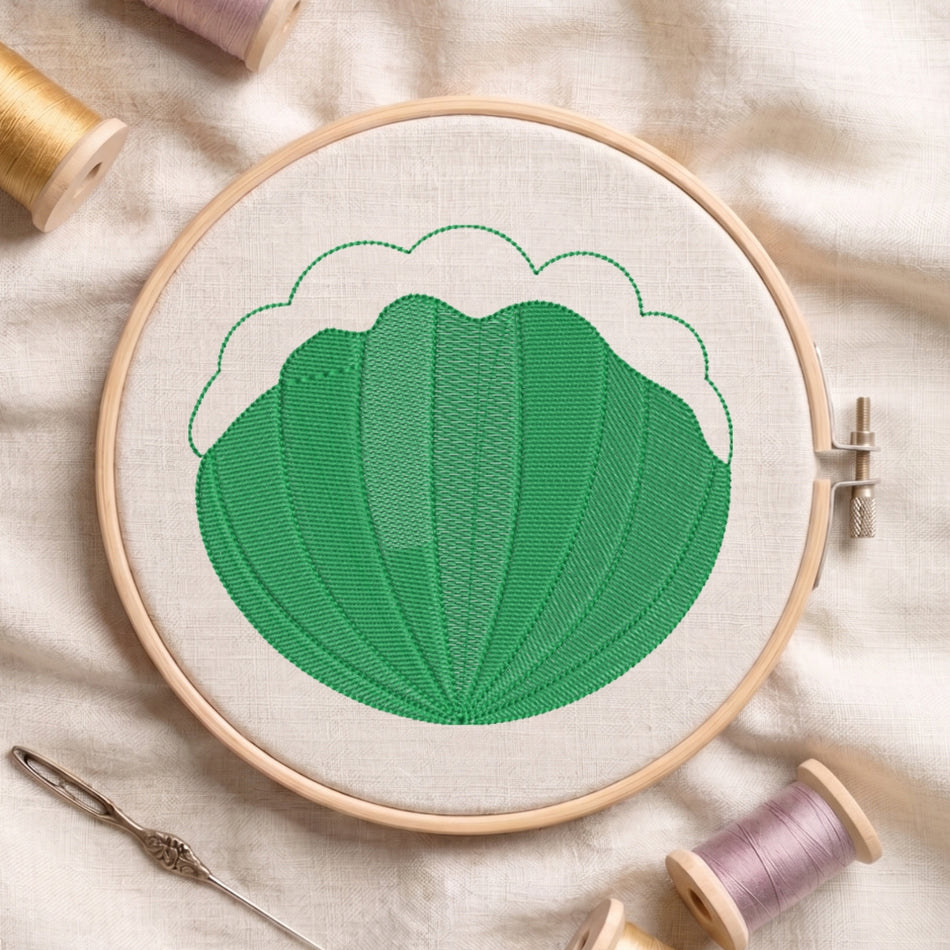 Minimalist Green Seashell Machine Embroidery Design ED 93