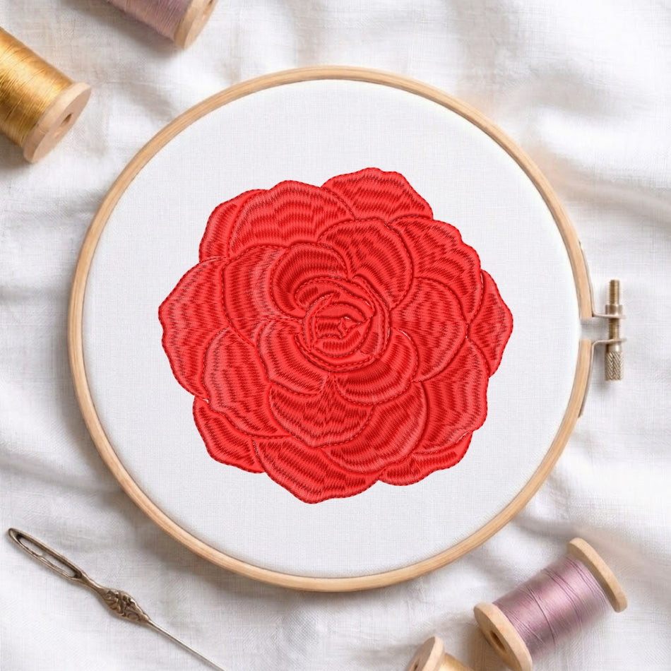 Elegant Crimson Red Rose Flower Machine Embroidery Design ED 120