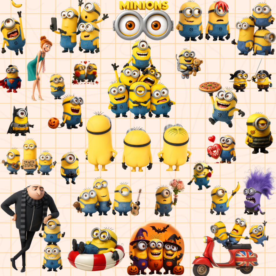 Minions PNG Bundle | 100 Funny Character Clipart | Gru & Despicable Me Sublimation | Instant Download - C22