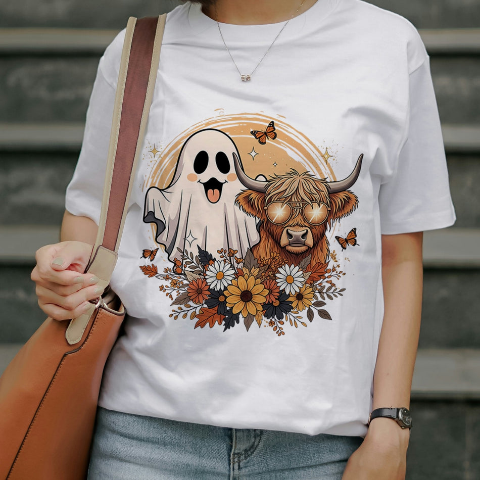 Halloween Highland Cow PNG | Ghost & Cow Sublimation | Spooky Season Clipart | Instant Download - C154