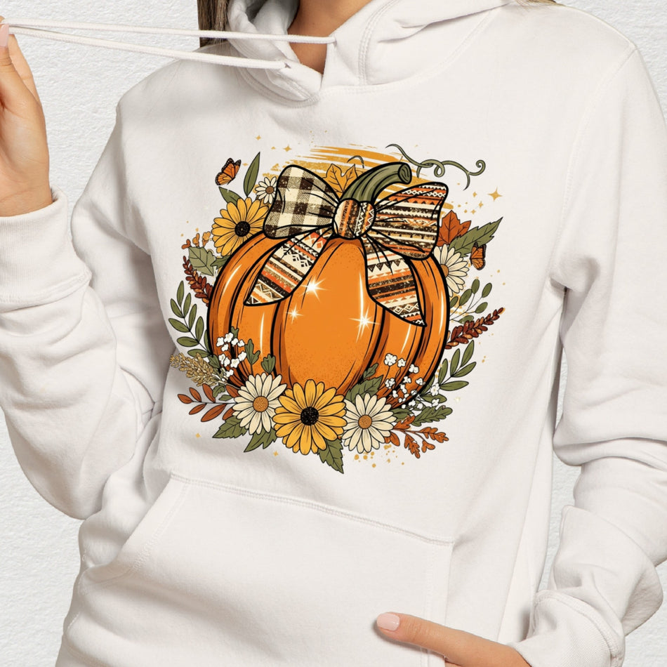 Pumpkin with Bow PNG | Fall Sublimation Design | Autumn Clipart | Instant Download - C155