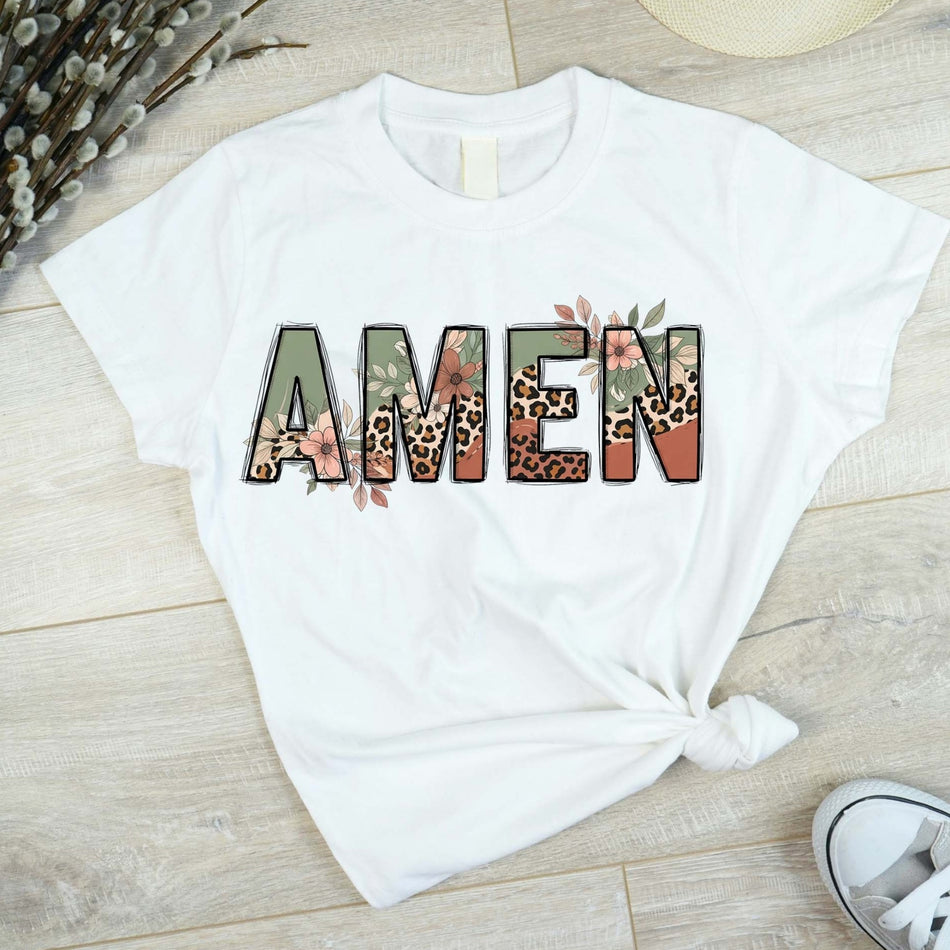 Amen PNG | Christian Sublimation Design | Leopard & Floral Faith Clipart | Instant Download - C173