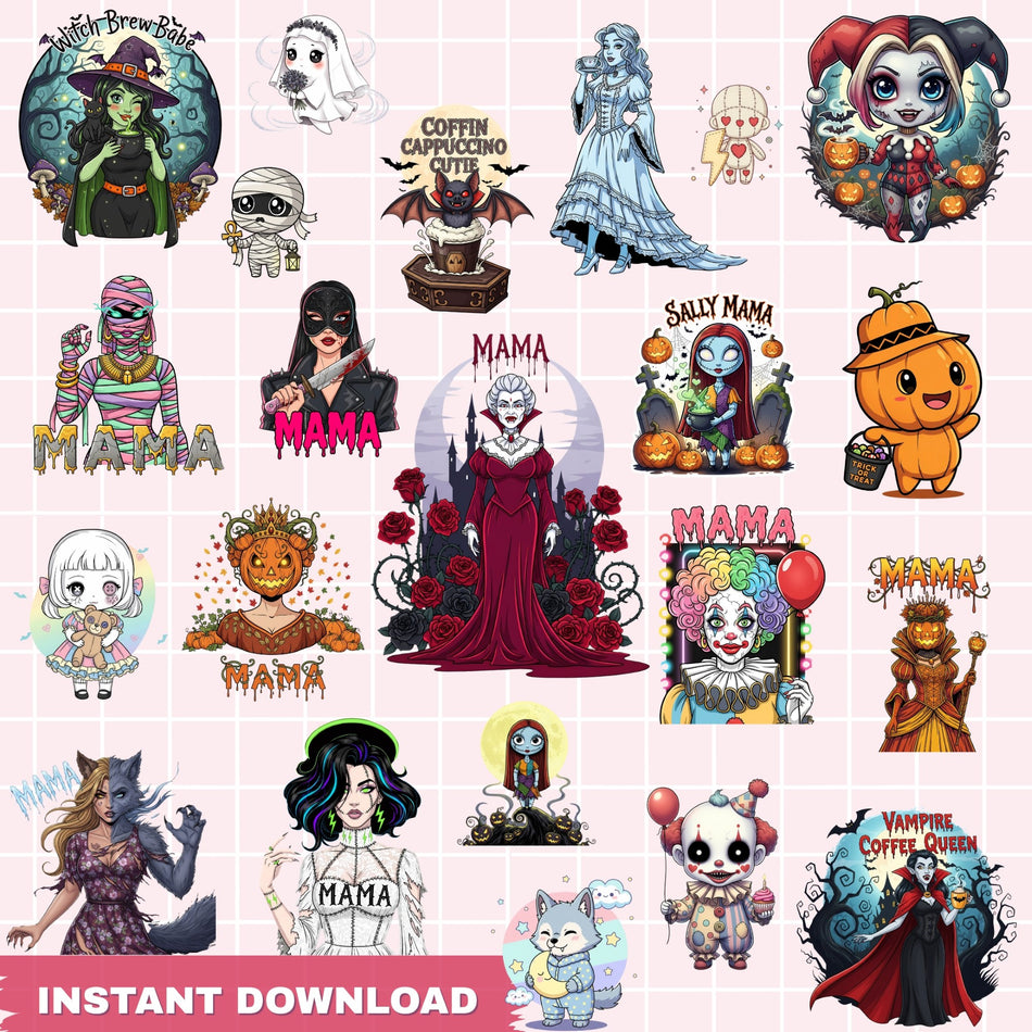Halloween Mama PNG Bundle | 40 Spooky Sublimation Designs | Witch, Vampire & Ghost Clipart | Instant Download - C67
