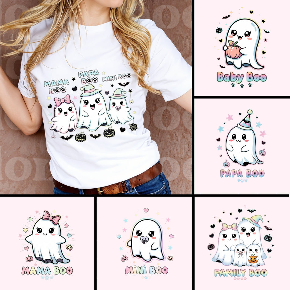 Family Boo PNG Bundle | 6 Halloween Matching Ghost Designs | Mama Boo, Papa Boo & Mini Boo | Instant Download - C95