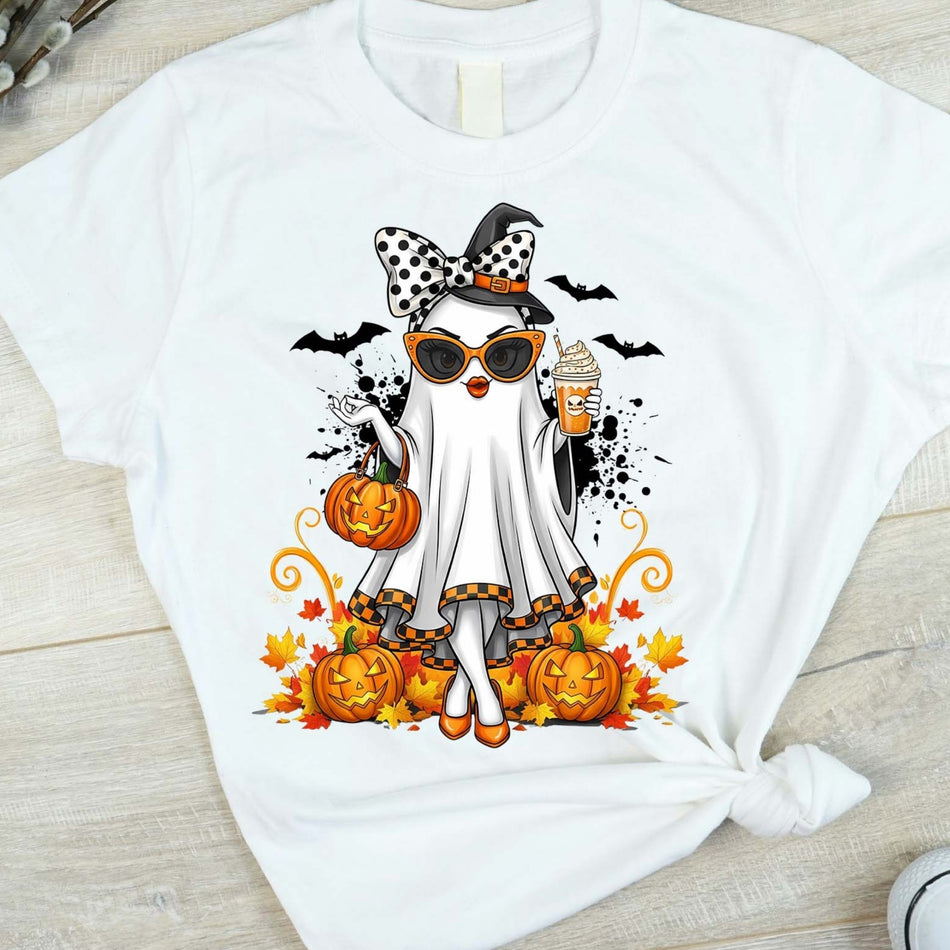 Spooky Diva Ghost PNG | Halloween Sublimation Design | Ghost with Pumpkin Spice | Instant Download - C168