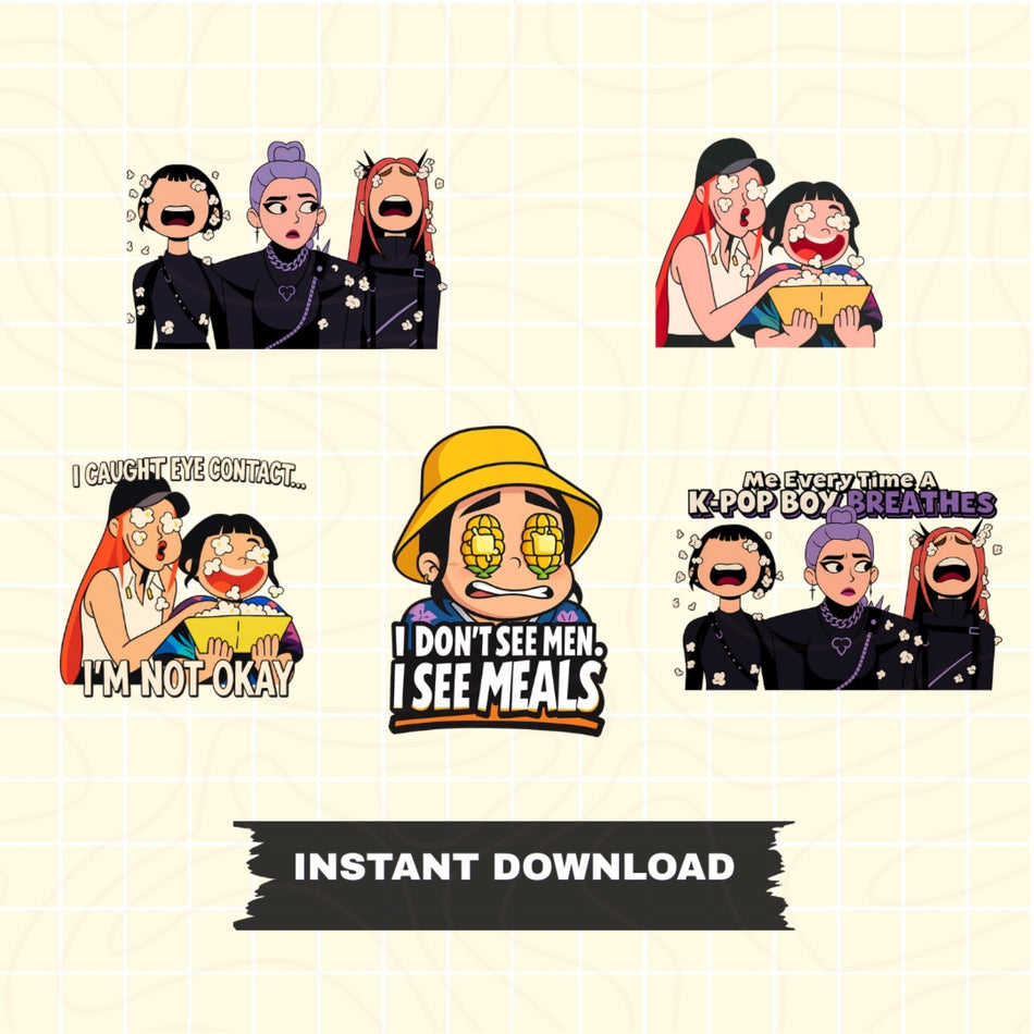 Funny K-Pop Quotes PNG Bundle | 5 K-Pop Fan Art Clipart | I See Meals Design | Instant Download - C48