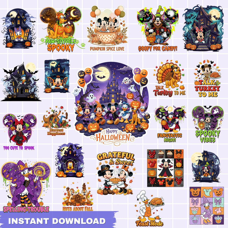 Spooky Mouse Holiday PNG Bundle | 30+ Halloween & Thanksgiving Sublimation | Halloween Mickey Mouse | Instant Download - C68