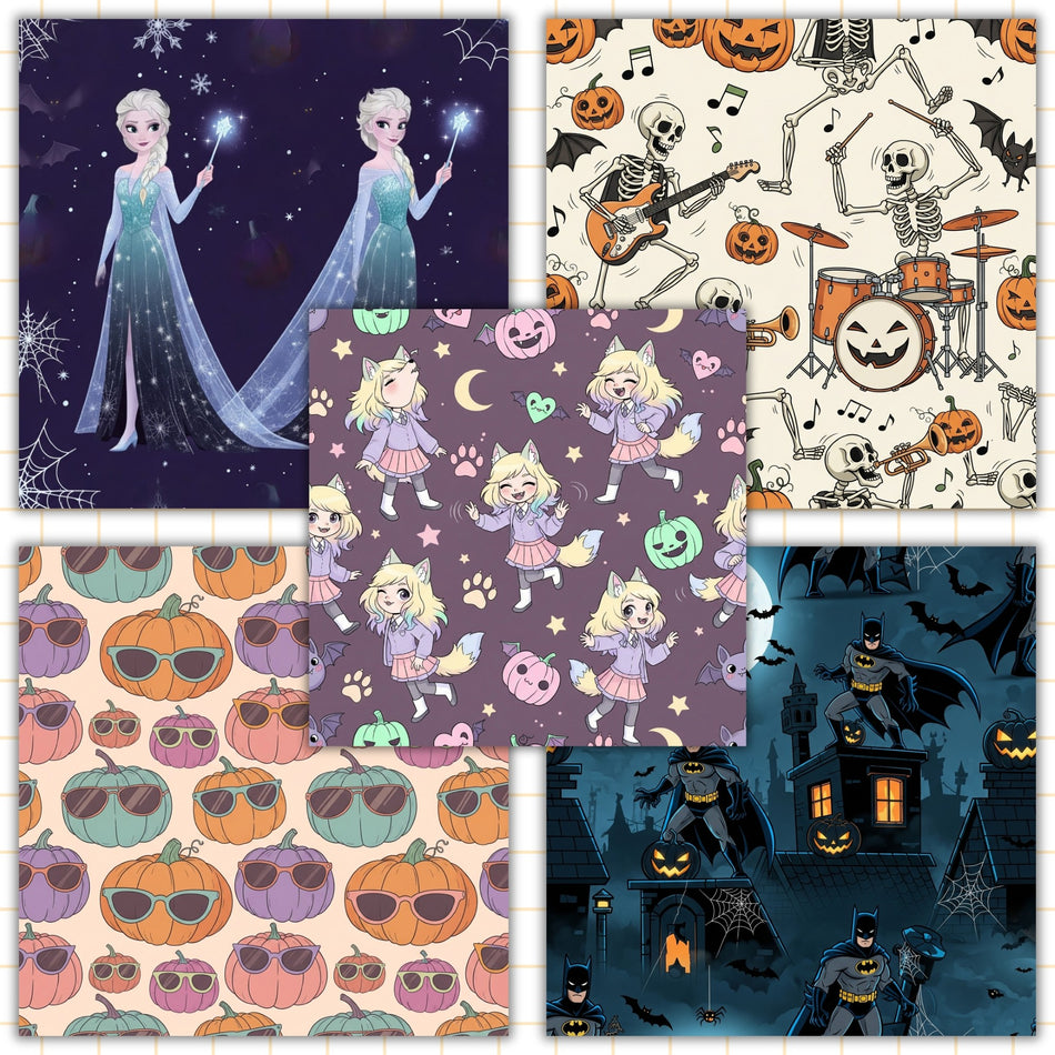 Halloween Digital Paper Bundle | 51 Seamless PNG Patterns | Pop Culture Sublimation Designs | Instant Download - C92