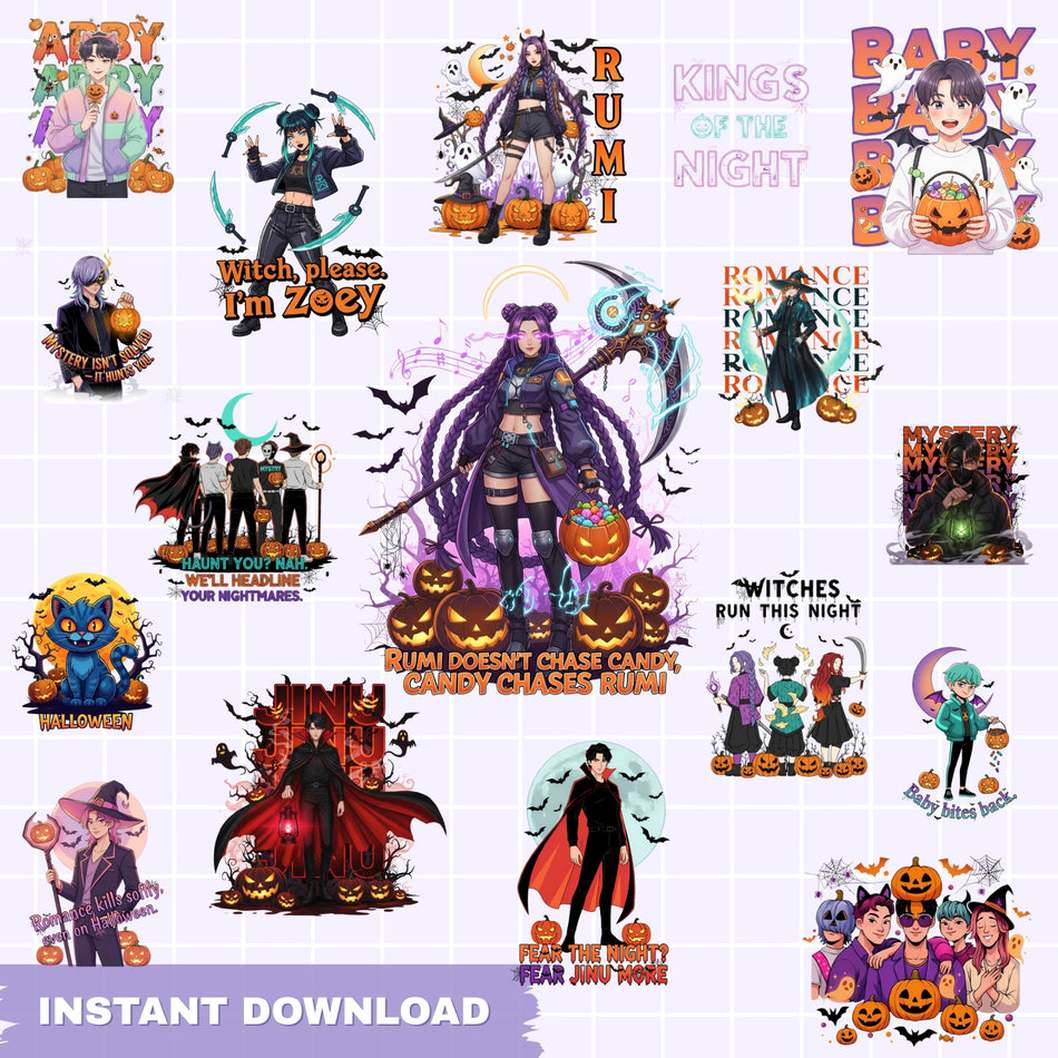 K-Pop Demon Hunters PNG Bundle | 23 Anime Style Halloween Designs | Spooky Sublimation | Instant Download - C139