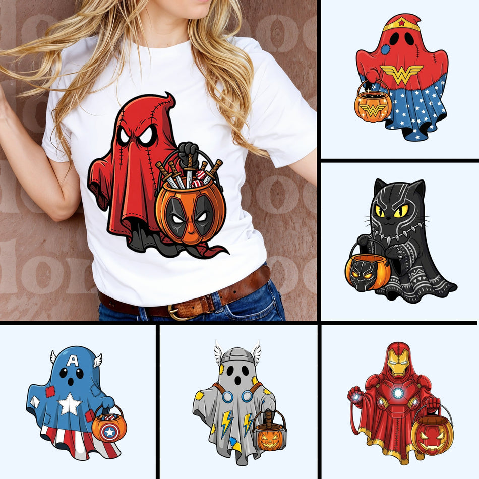 Superhero Ghost PNG Bundle | 8 Marvel & DC Sublimation Designs | Halloween Clipart | Instant Download - C115