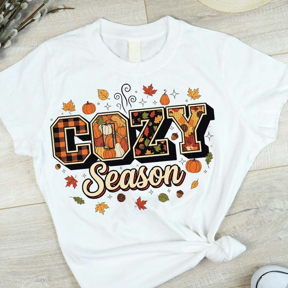 Cozy Season PNG | Fall Sublimation Design | Plaid & Pumpkin Clipart | Instant Download - C165