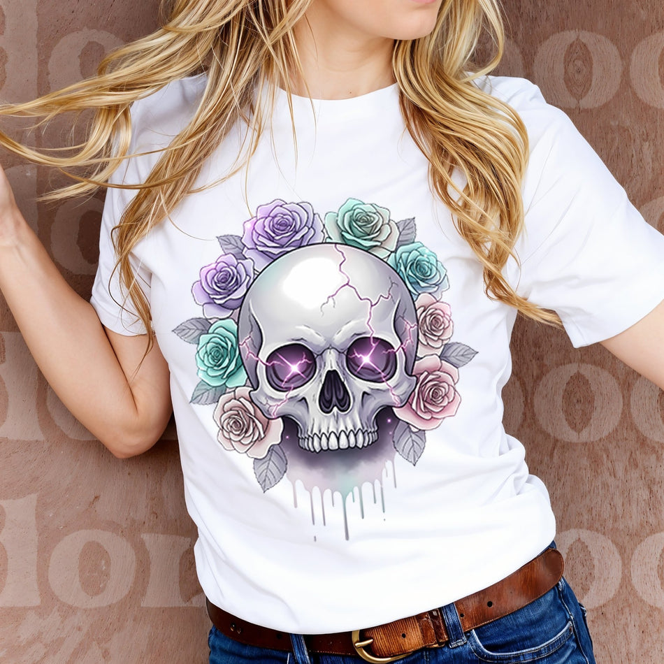 Pastel Skull With Roses PNG | Gothic Sublimation Design | Floral Skull Clipart | Instant Download- C128