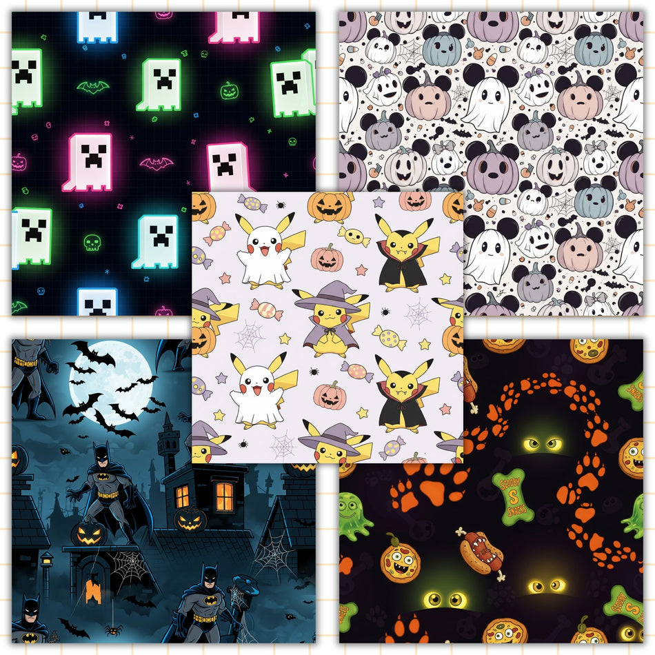 Halloween Digital Paper Bundle | 6 Seamless PNG Patterns | Pop Culture Sublimation Designs | Instant Download - C90