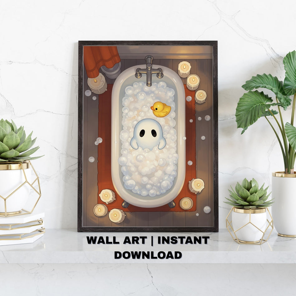 Cute Ghost in Bathtub PNG | Halloween Sublimation Design | Funny Wall Art | Instant Download - C187