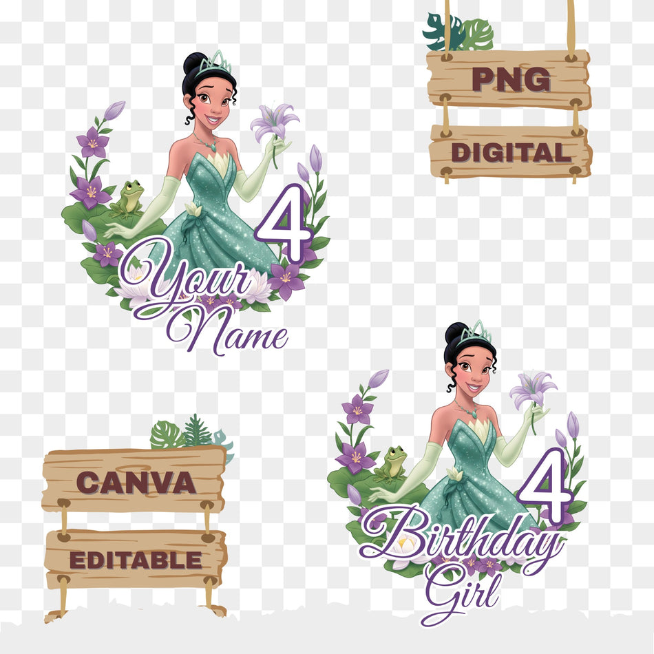 Editable Tiana Birthday PNG | Princess and the Frog Custom Design | Instant Download - C46