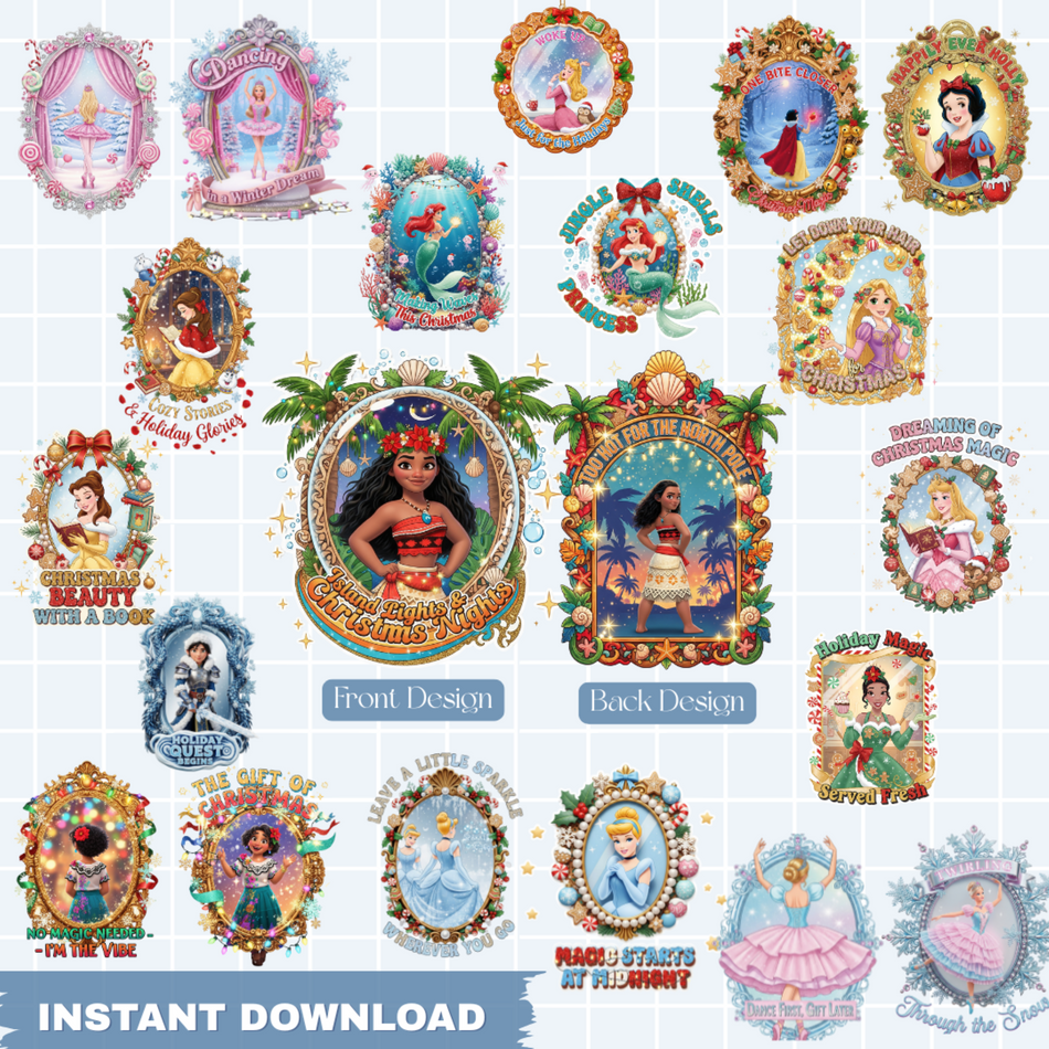 Disney Princess PNG Bundle | 40+ Christmas & Holiday Sublimation Designs | Instant Download - C65