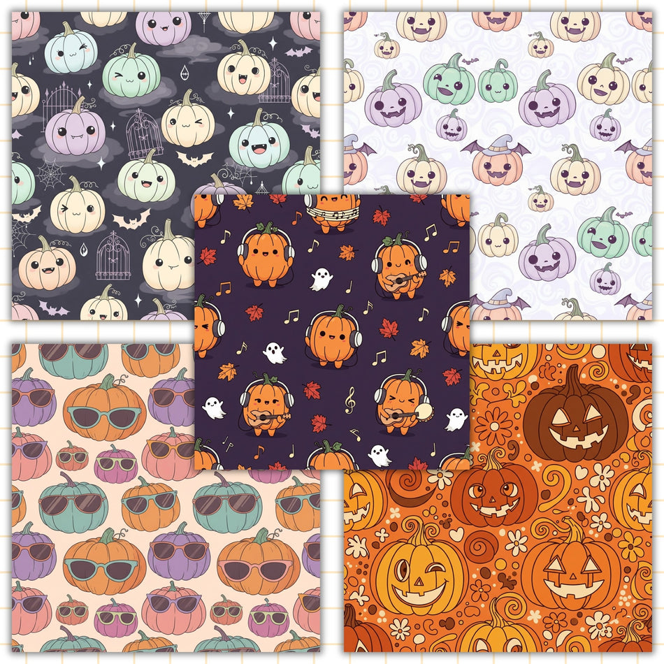 Halloween Pumpkin Digital Paper | 6 Seamless PNG Patterns | Spooky Sublimation Designs | Instant Download - C88