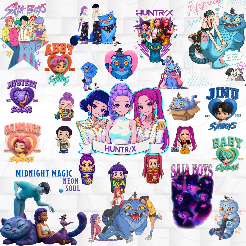 K-Pop Demon Hunters PNG Bundle | 39 Anime Style Designs | Huntr/x & Sa-ja Boys | Instant Download - C36