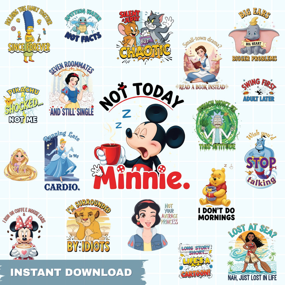 Pop Culture Mashup PNG Bundle | 50 Funny & Sarcastic Clipart | Disney, Pokemon & Cartoon Designs | Instant Download - C121