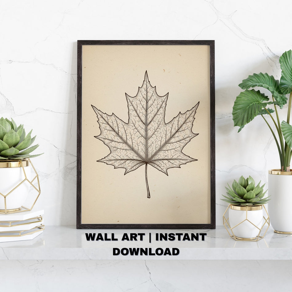 Maple Leaf Wall Art PNG | Botanical Sublimation Design | Autumn Decor | Instant Download - C188