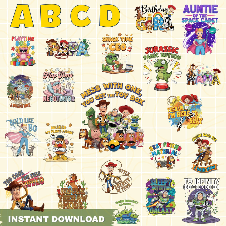 Toy Story PNG Bundle | 50+ Character Sublimation Designs | Woody & Buzz Clipart | Instant Download - C62