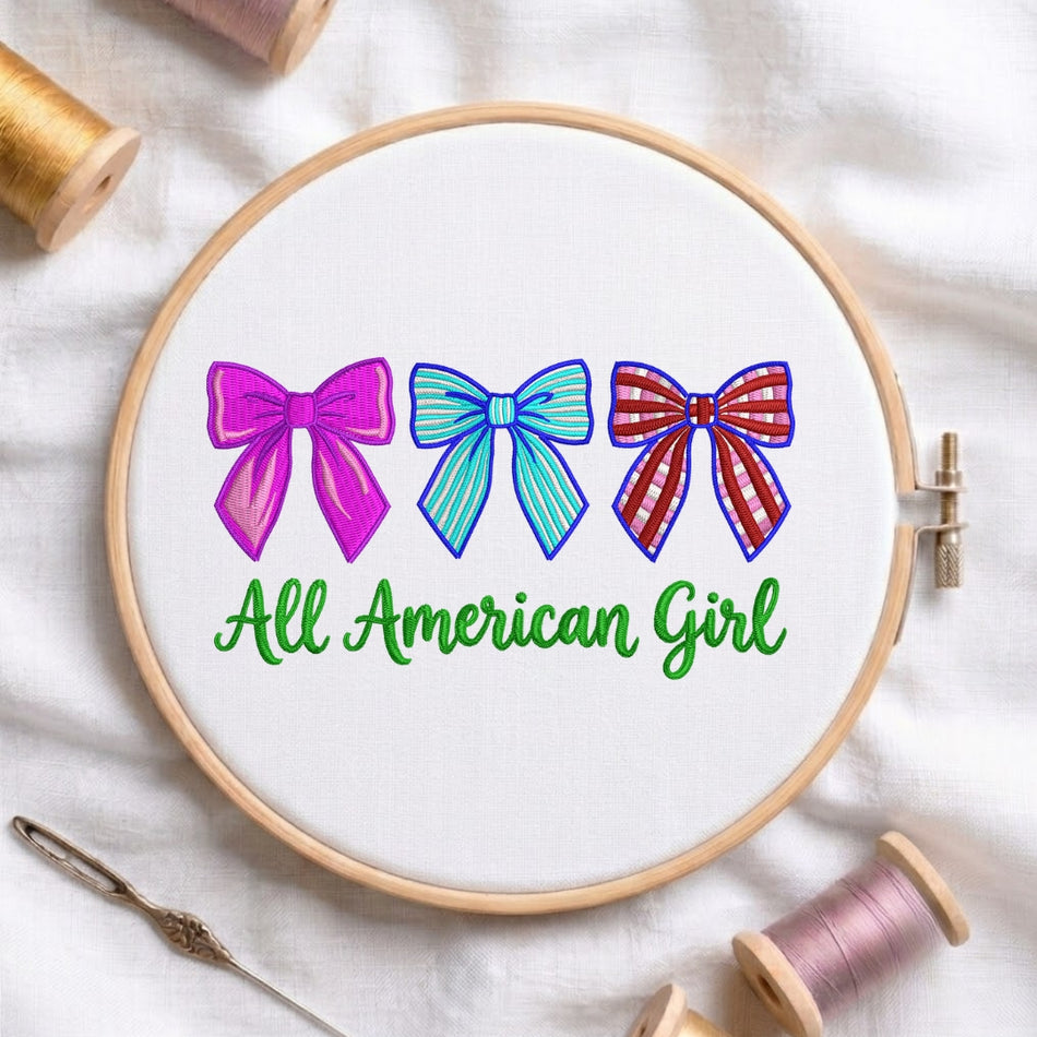 All American Girl Bows Machine Embroidery Design - ED 5
