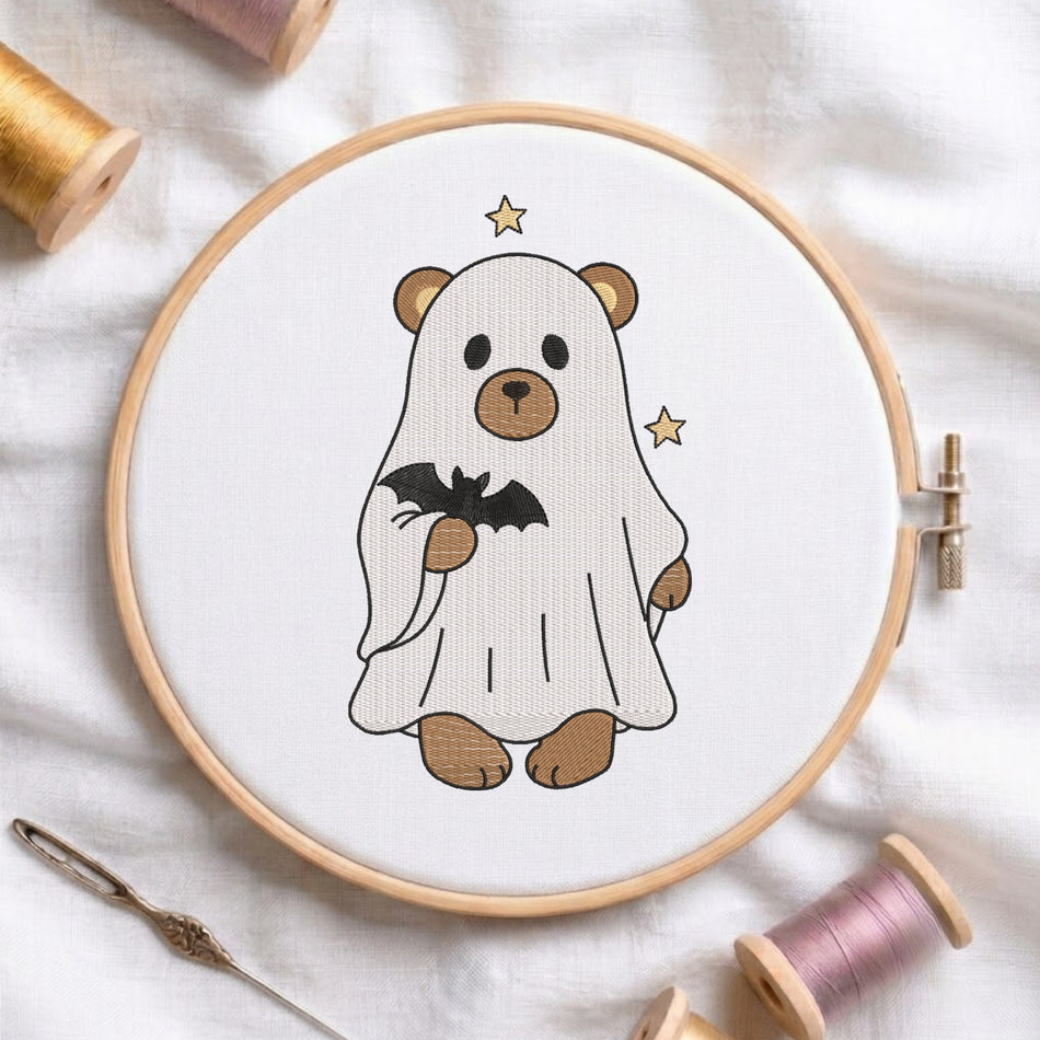 Ghost Bear with Bat Machine Embroidery Design ED 551.2
