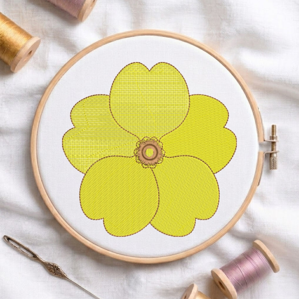 Minimalist Yellow Five-Petal Flower Machine Embroidery Design ED 174