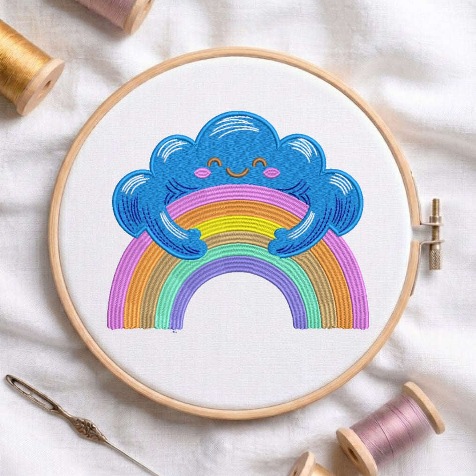 Happy Cloud & Rainbow Machine Embroidery Design - ED 22