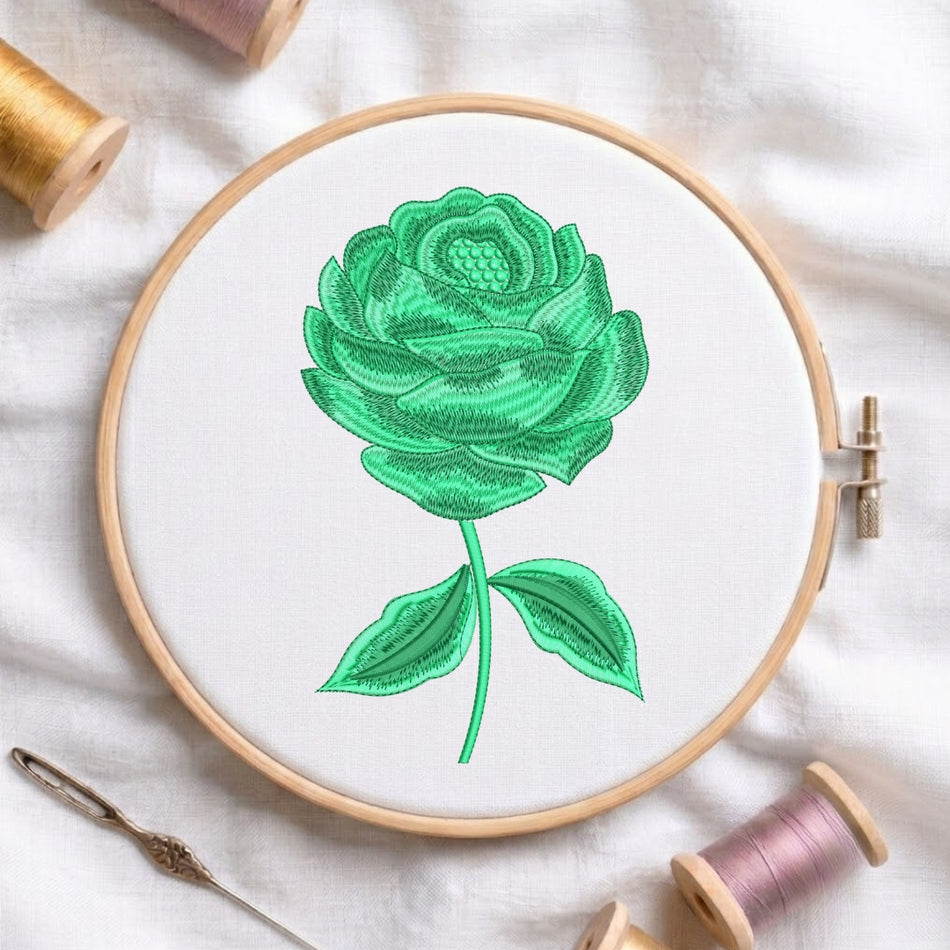 Elegant Mint Green Peony Flower Machine Embroidery Design - ED 321