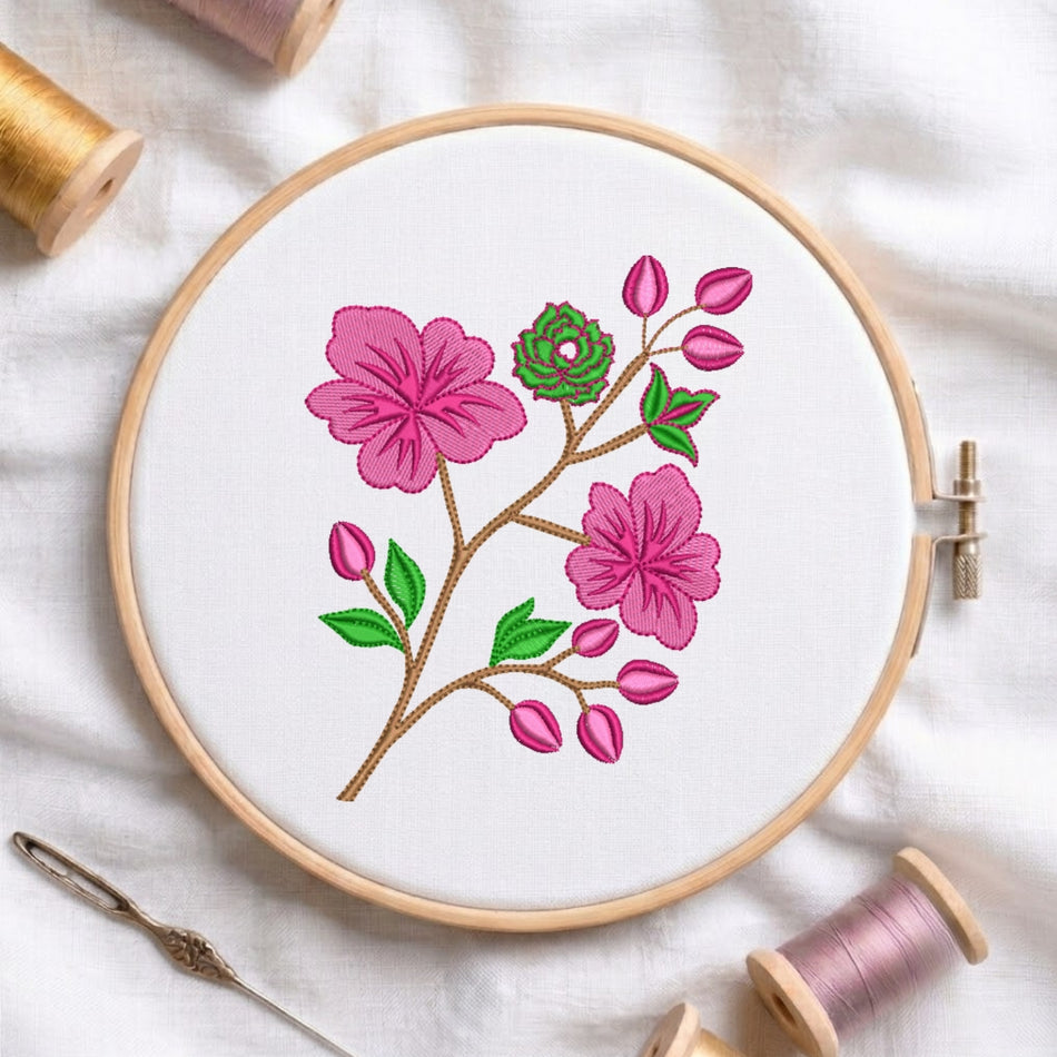 Elegant Pink Botanical Branch Machine Embroidery Design ED 166