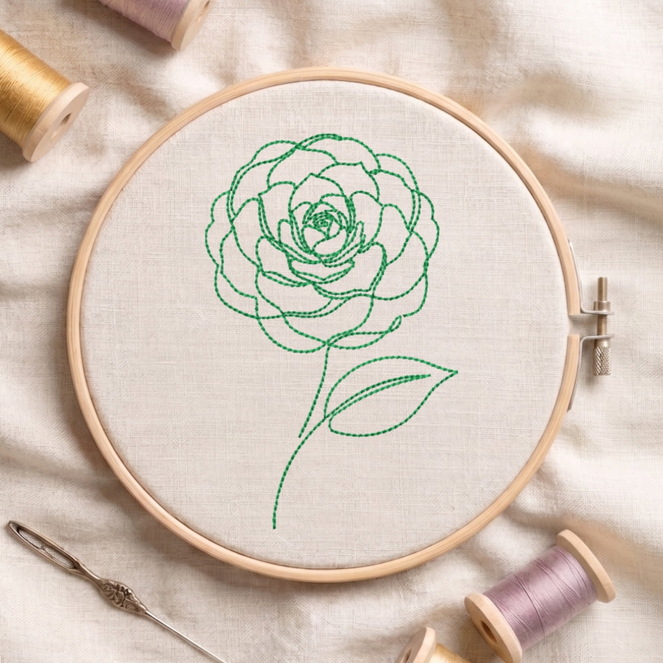 Minimalist Rose Continuous Line Machine Embroidery Design ED 138