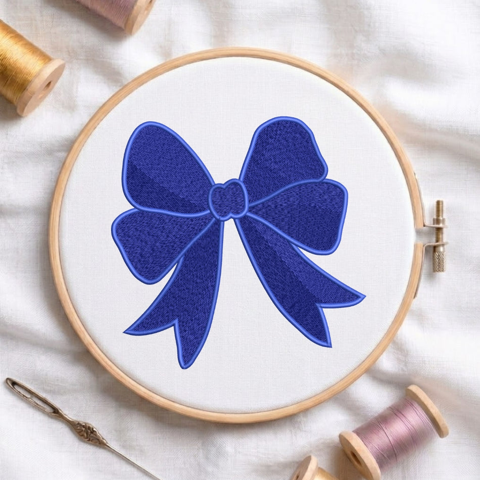 Elegant Royal Blue Ribbon Bow Machine Embroidery Design - ED 309