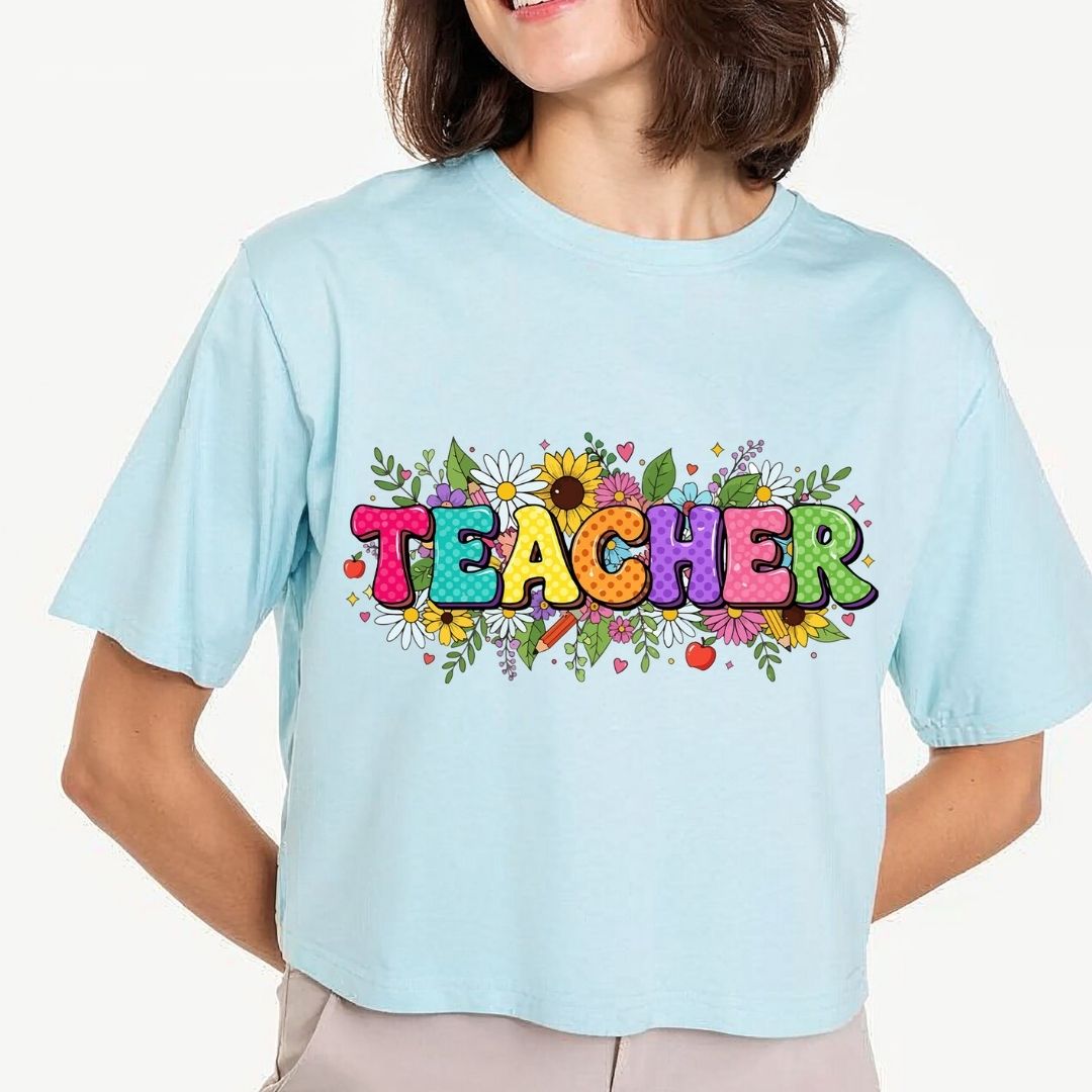 Floral Teacher SVG PNG, Colorful Wildflower School Clipart, Retro Teacher Appreciation Sublimation Graphic File